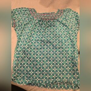 Arizona Jean Company Teal Floral Print Short Sleeve Top